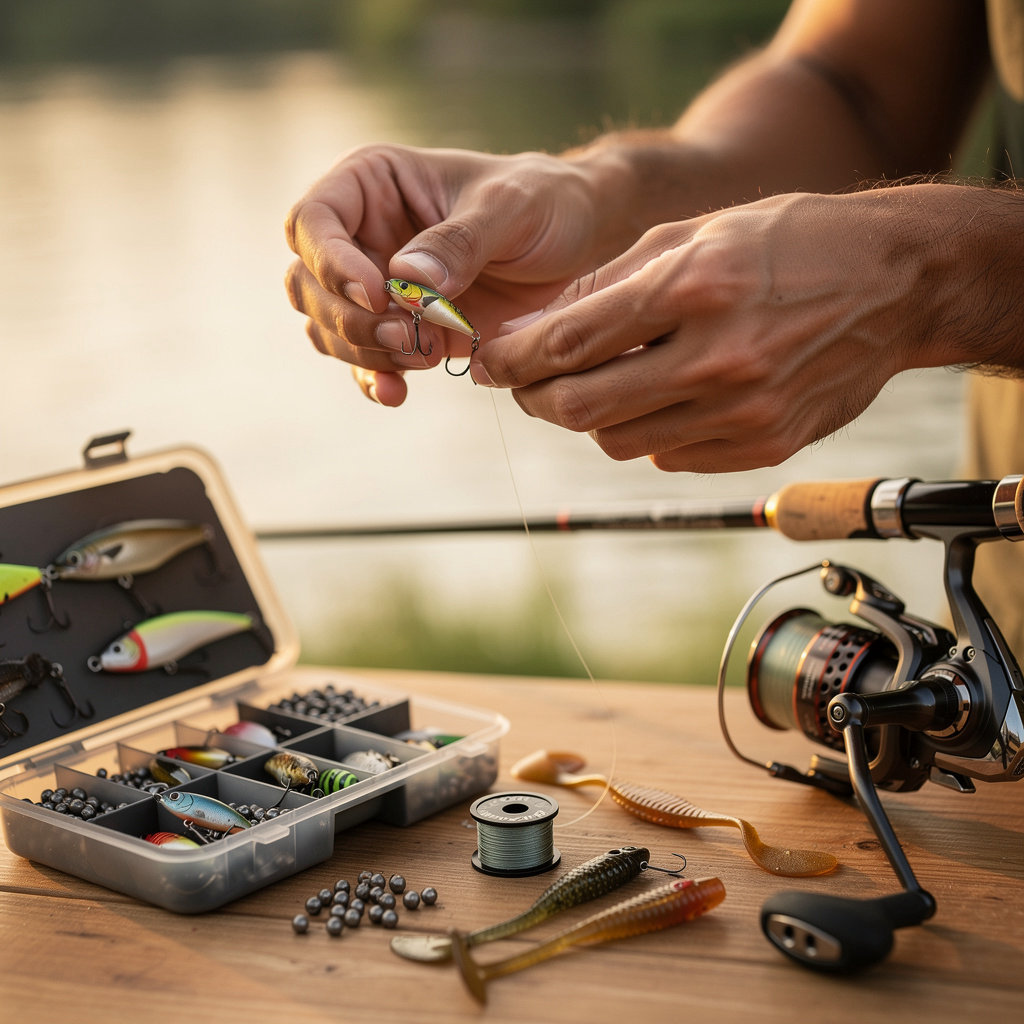 Angler fishing for Largemouth bass at Hollis Lake in Mission Trails Regional Park, San Diego